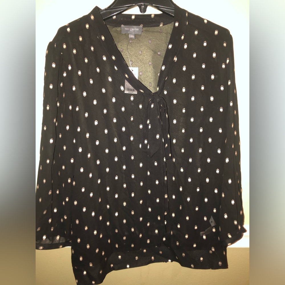 The Limited NWT navy sheer button up with gold shimmer dots. Retail $59.95